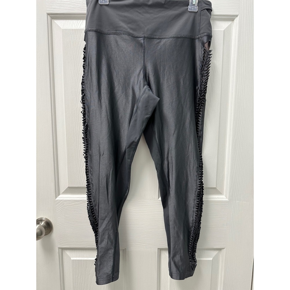 Free People FP Movement Leggings Charcoal Grey Metallic Lattice‎ Side Mesh Large